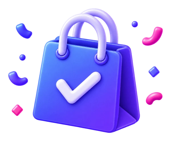 A shopping bag with a confirmation checkmark